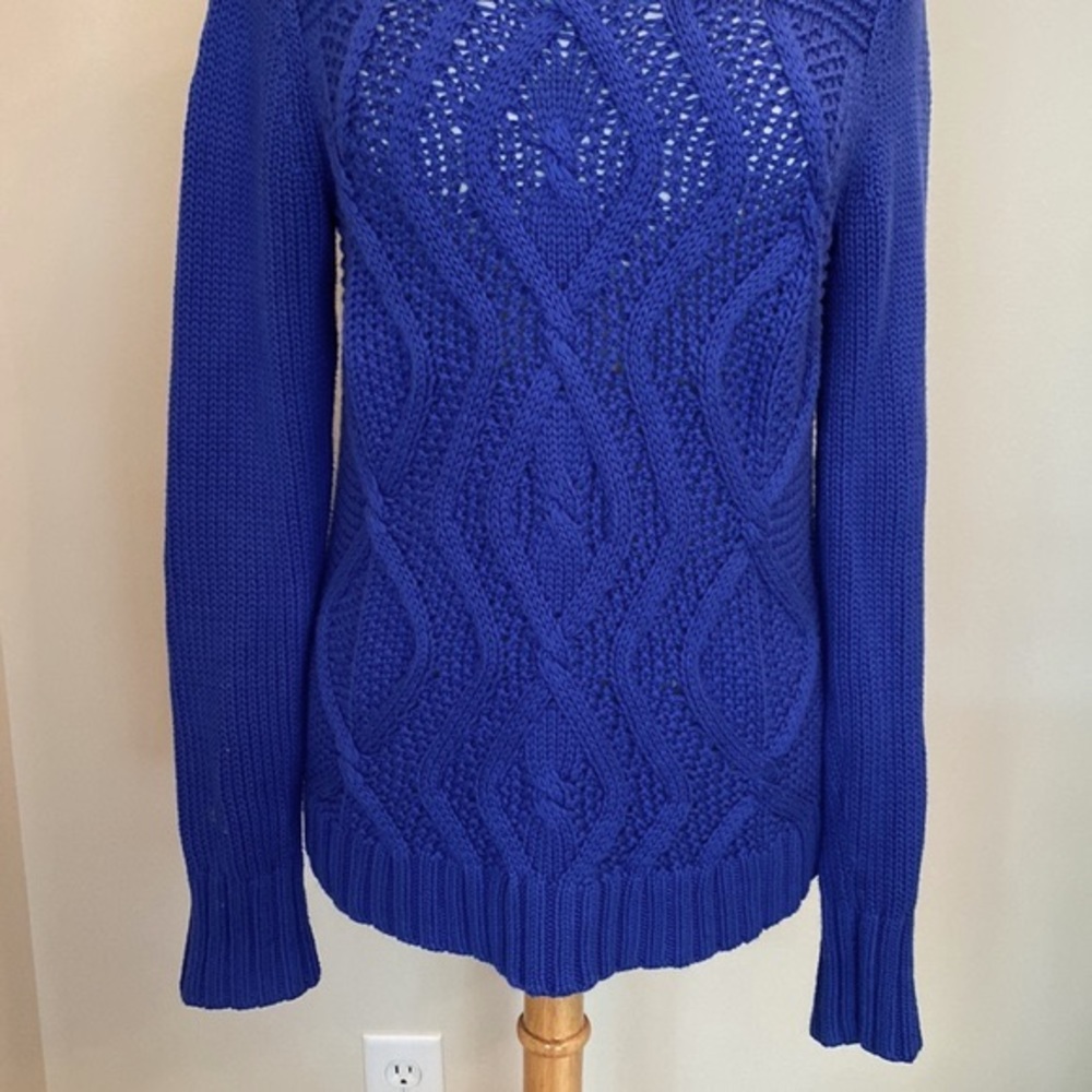 Lands’ End Drifter Royal Blue S Fisherman  Coastal Nautical Cable Knit Sweater - Picture 3 of 8